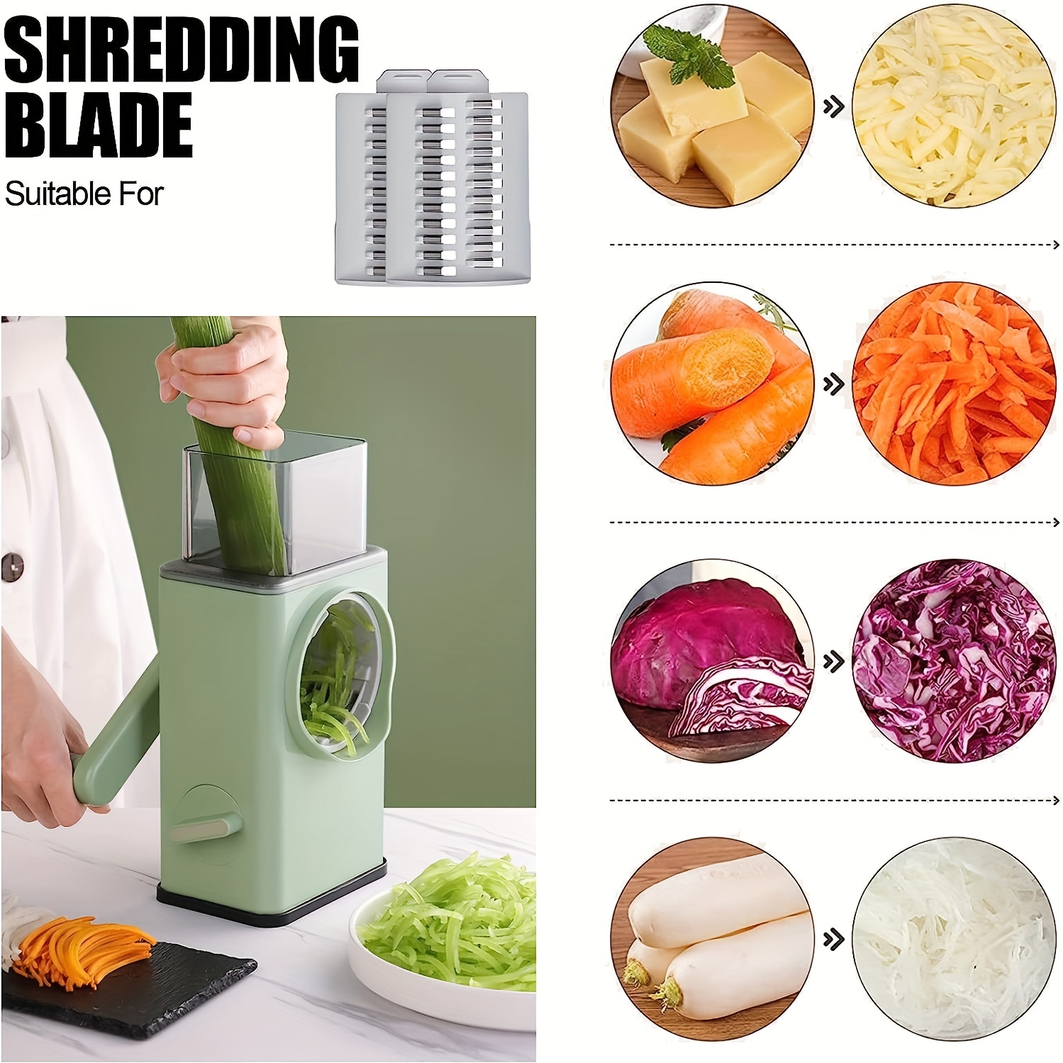 Multifunctional 3 In 1 Rotary Cheese Grater Vegetable Storm Slicer