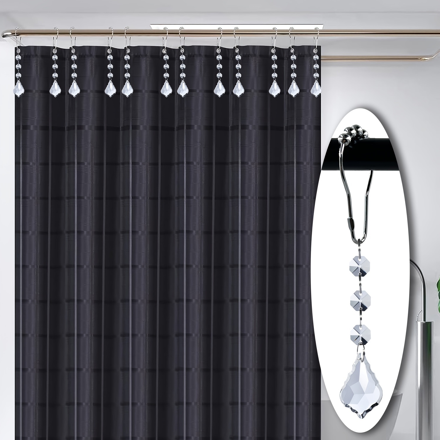 Rhinestone Pendant Shower Curtain Hooks Decorative Curtain - Temu