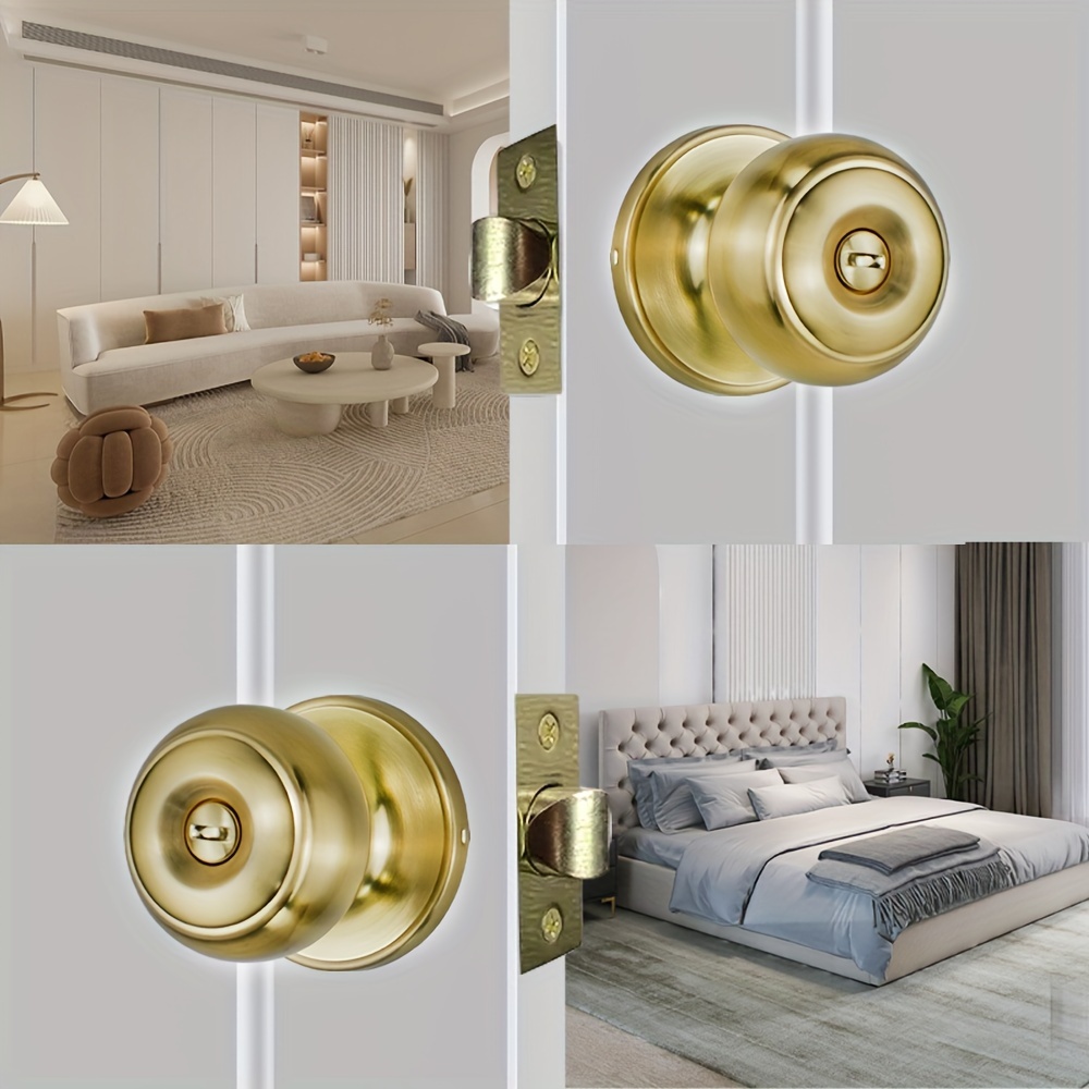 1pc Door Knob With Lock And Key Golden Color Round Ball Lock Interior  Exterior Door Knob For Bedroom Or Bathroom Entry Door Handle - Tools & Home  Improvement - Temu