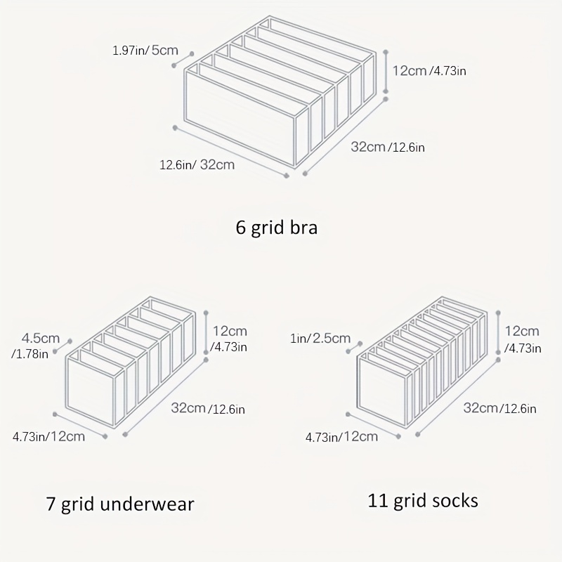 3 Piece Underwear Drawer Organizer for Bras Socks Ties Belts