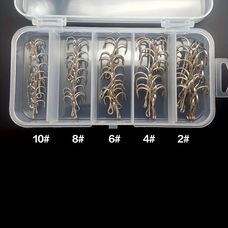50pcs High Carbon Steel Barbed Treble Hooks - Perfect for Fishing Tackle!