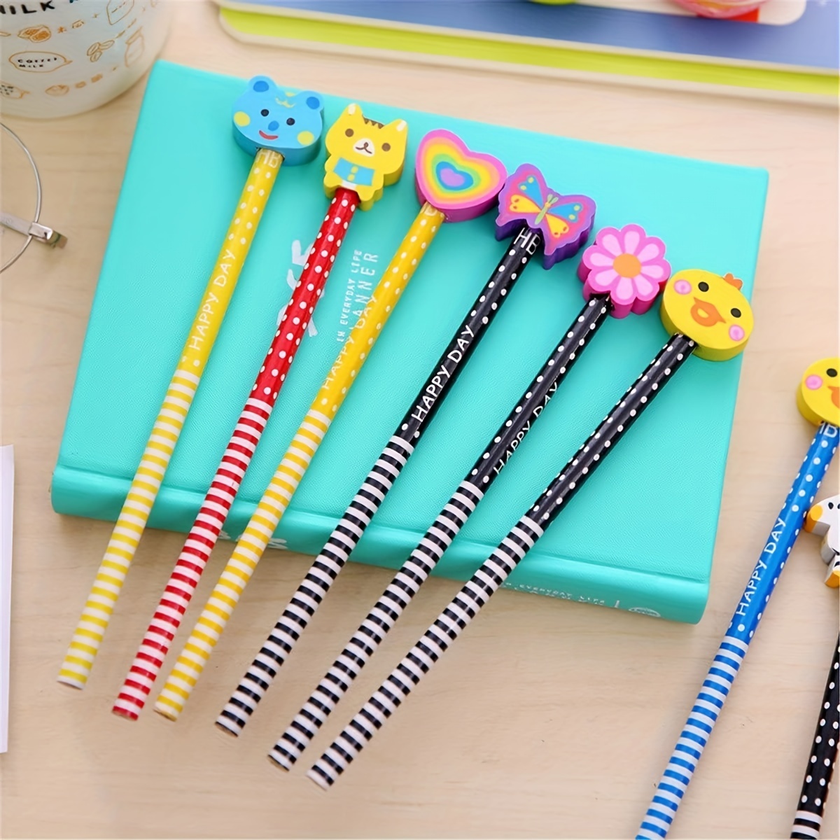 Bonitos lápices para niños, lápices divertidos con gomas de borrar