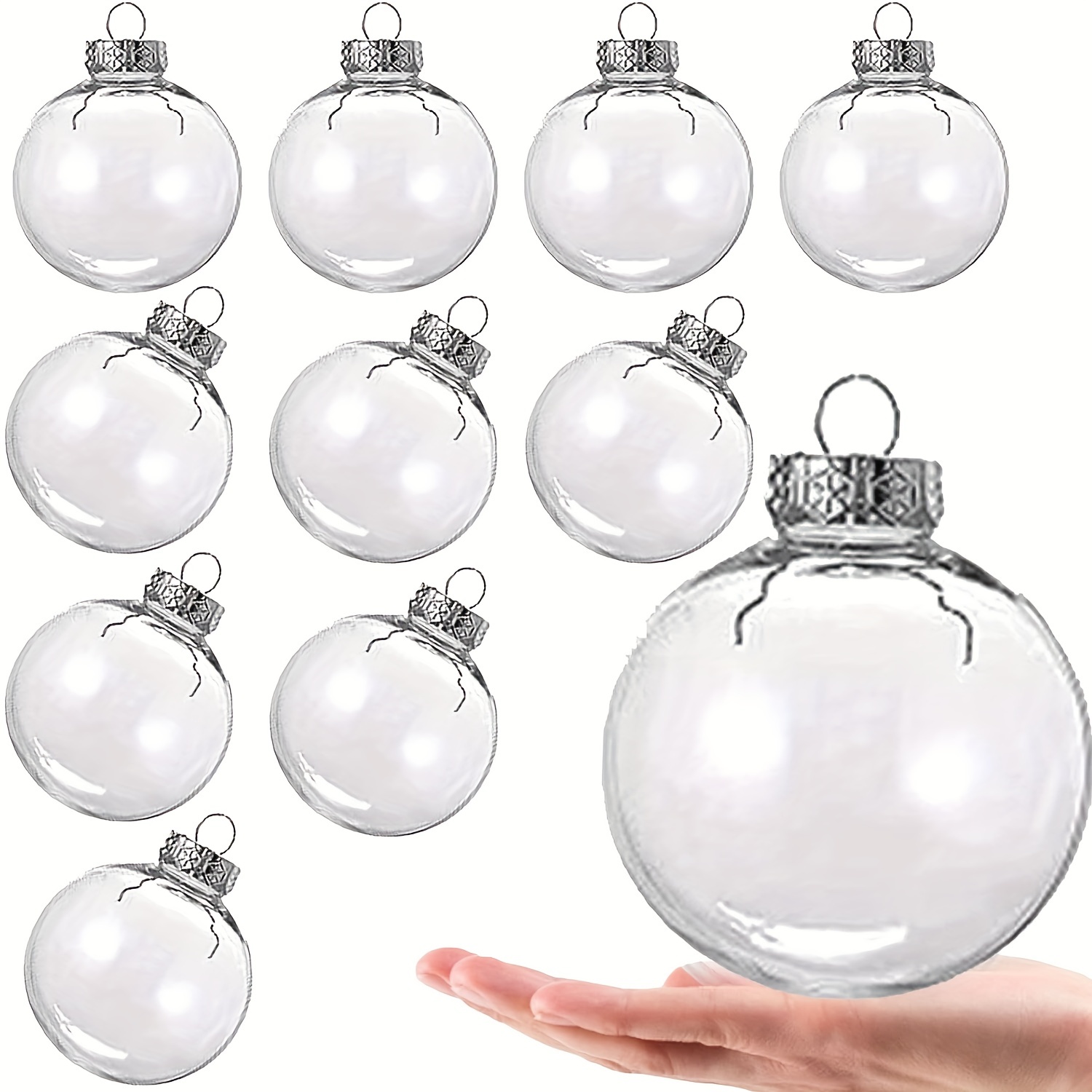 12 Pcs 3.15 Inch Christmas Clear Ornaments for Crafts Fillable Christmas  Clear Ornament Discs Plastic Balls Ornaments Flat Christmas Balls Ornaments