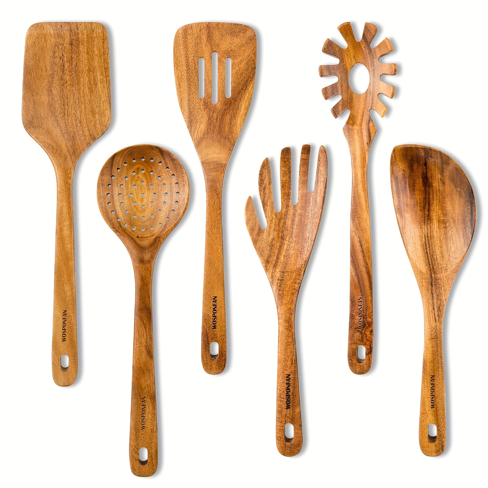 Wooden Utensils Set of 6 Large Kitchen Cooking Utensil for Non