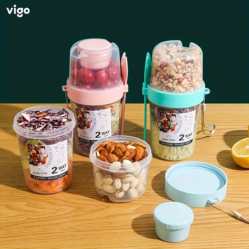 Portable Breakfast Salad Cup With Spoon And Fork Lids - Healthy Lunch  Container For Yogurt, Milk, And More - Temu