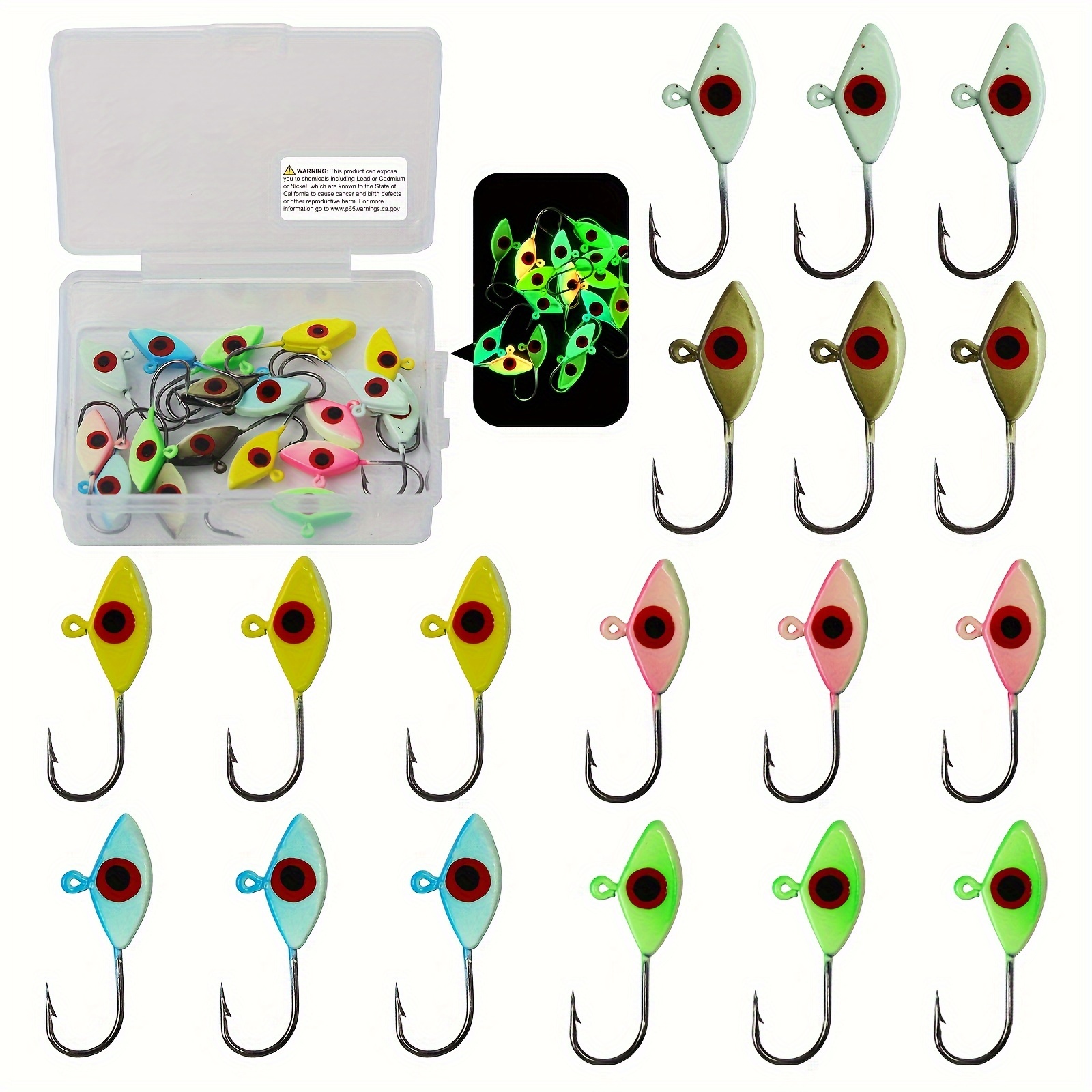 18Pcs Crappie Jig Head Kit Flat Round Ball Head 3D Eyes with Spinner Blade  underspin Jig