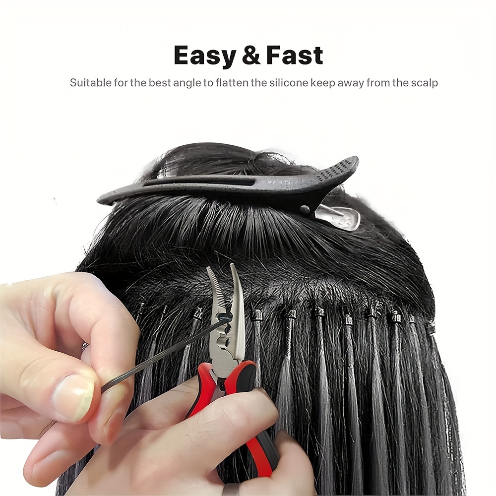 NOEYUN 3 Pc Kit Hair Extension Tool for Micro Ring Link Hair and Feather  Extensions:Pliers, Micro Pulling Needle, and Loop Threader With 500Pcs 5MM