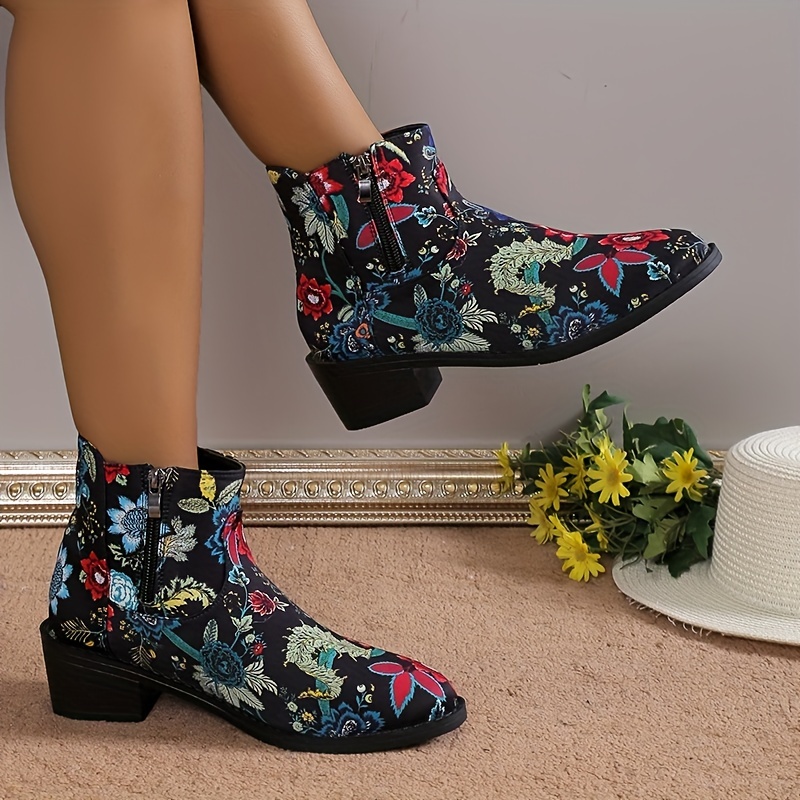 floral print ankle boots