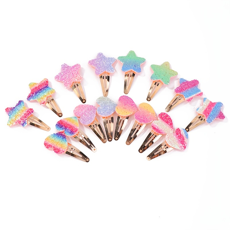

Sparkle And Shine: 8pcs Star Heart Sequins Hair Clip Ponytail Clips Hair Accessories Sets For Baby Girls, Ideal Choice For Gifts