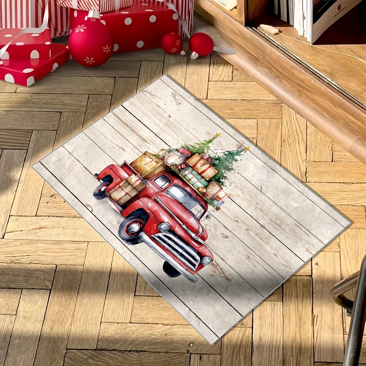 1pc Alfombra Piso Patrón Navideño Rojo Suave Alfombra - Temu