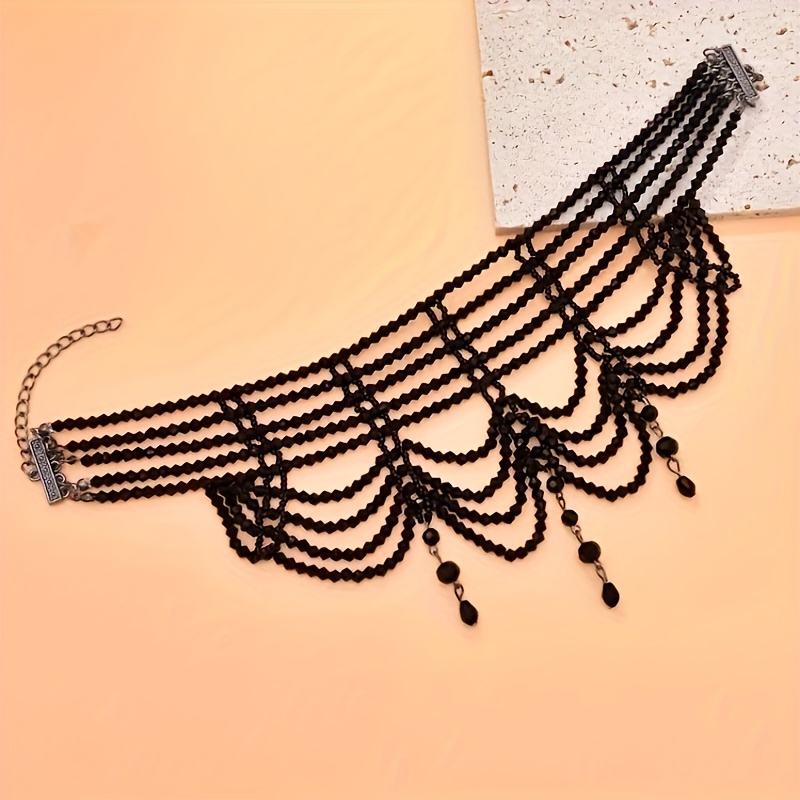 Geometric Multilayer Lace Necklace Black Choker Neck Jewelry, Jewels for Women Party Accessories,Temu