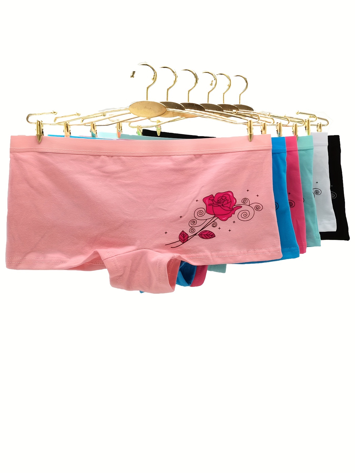 6pcs Mesh Stitching Floral Print Boyshort Panties - Temu Canada