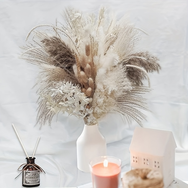  Natural Pampas Grass Mix Bouquet  Dried Pampas Bouquet for  Wedding Boho Flowers Home Table Decor Desk Decor, Rustic Farmhouse (126 PCs  Bouquet + Paper Bag Vase) : Home & Kitchen