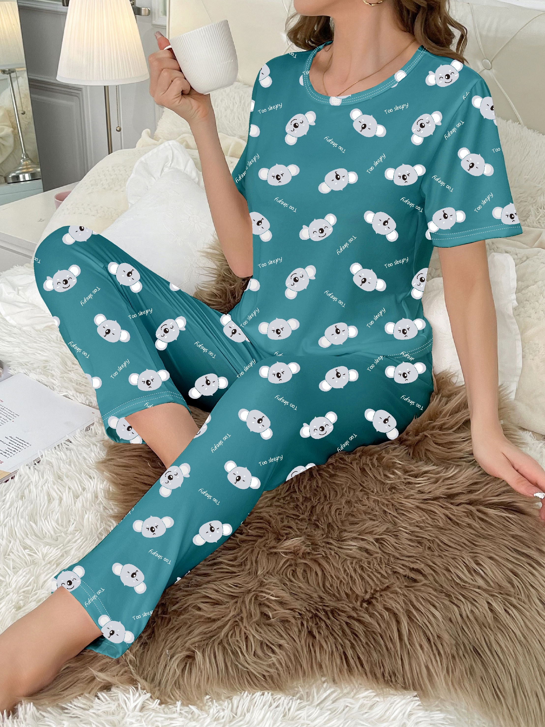 Women's Koala Bear Grey Cotton T Shirt & Shorts Pyjama Set, Ladies PJs –  OLIVIA ROCCO