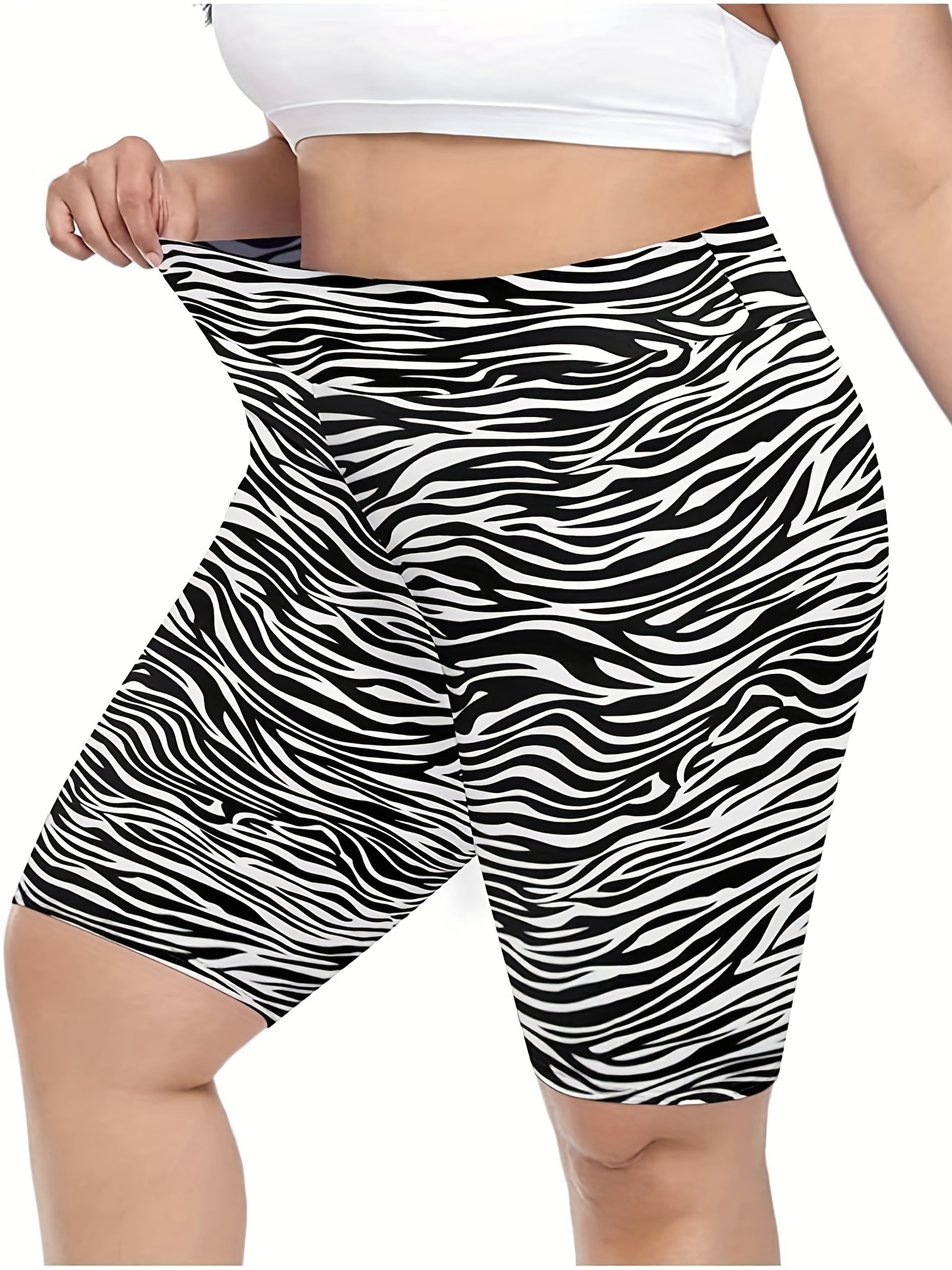 Plus Size Sports Shorts Women's Plus Zebra Print Stitching - Temu