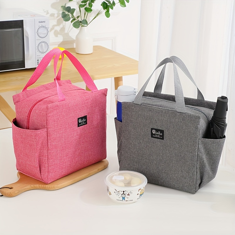 1pc Large Capacity Portable Lunch Bag, Japanese-style Pink & Grey Plaid  Insulated Lunch Bag, Convenient For Picnics And Camping