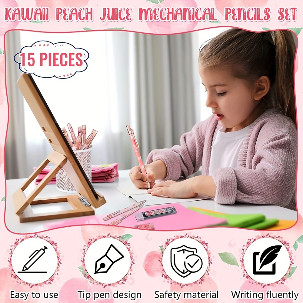 15 Pcs Cherry Mechanical Pencil Set Include 6 Pcs Japanese Kawaii Automatic  Drafting Pencil with 6 Tubes Pencil Refill and 3 Pcs Cute Cherry Erasers