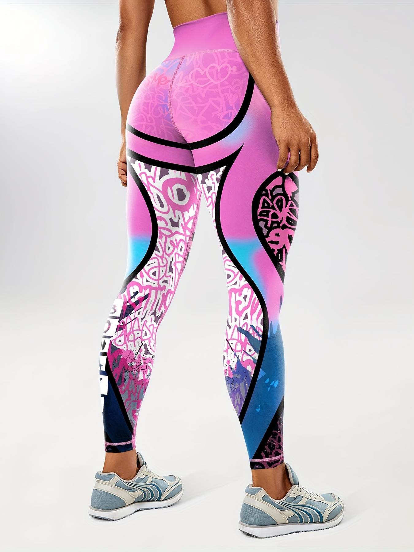 Yoga Trendy Leopard Print Contrast Color Panel Yoga Leggings Tummy