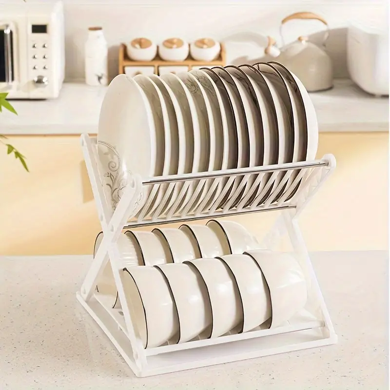 Small X-shaped Kitchen Dish Storage Rack, Desktop Two-tier Plate
