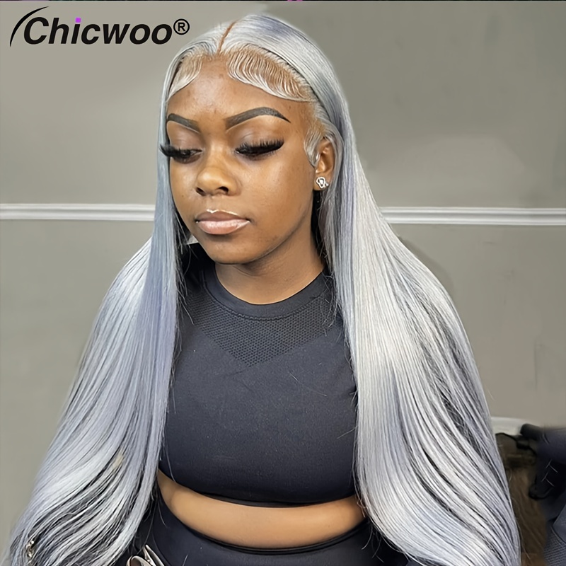 Silver Grey Bone Straight Human Hair Wig 13x4x1 T Part Lace Temu