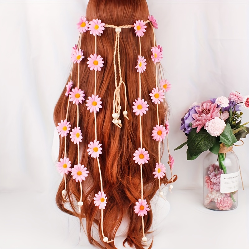 E-shop Bohemian-Stil Stirnband mit Hippie-inspiriertem Sonnenblumen- Gänseblümchen-Kranz, Damen Haarschmuck für Party Cosplay Kostüme