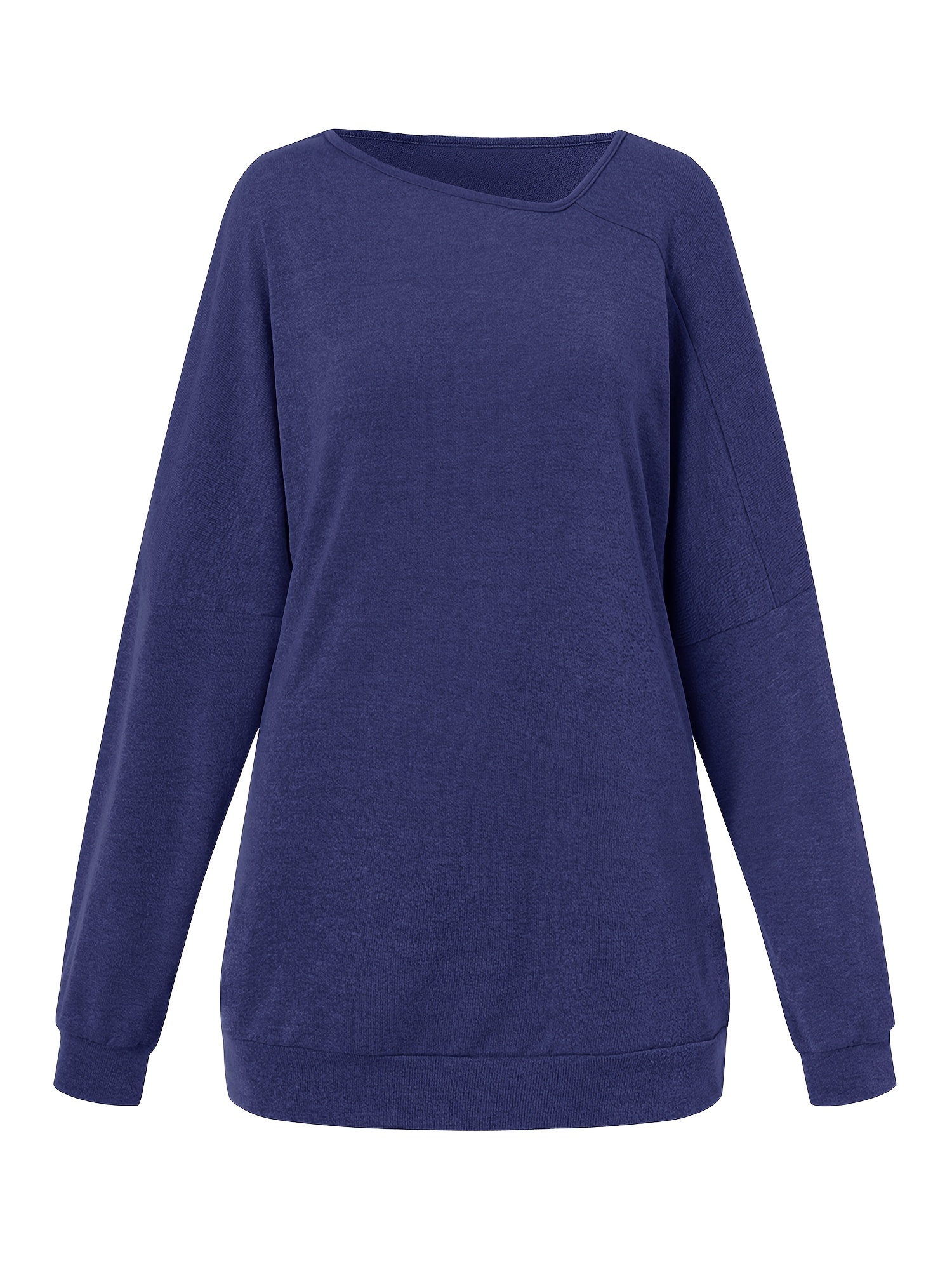 Solid Asymmetrical Neck Sweatshirt, Casual Long Sleeve Drop