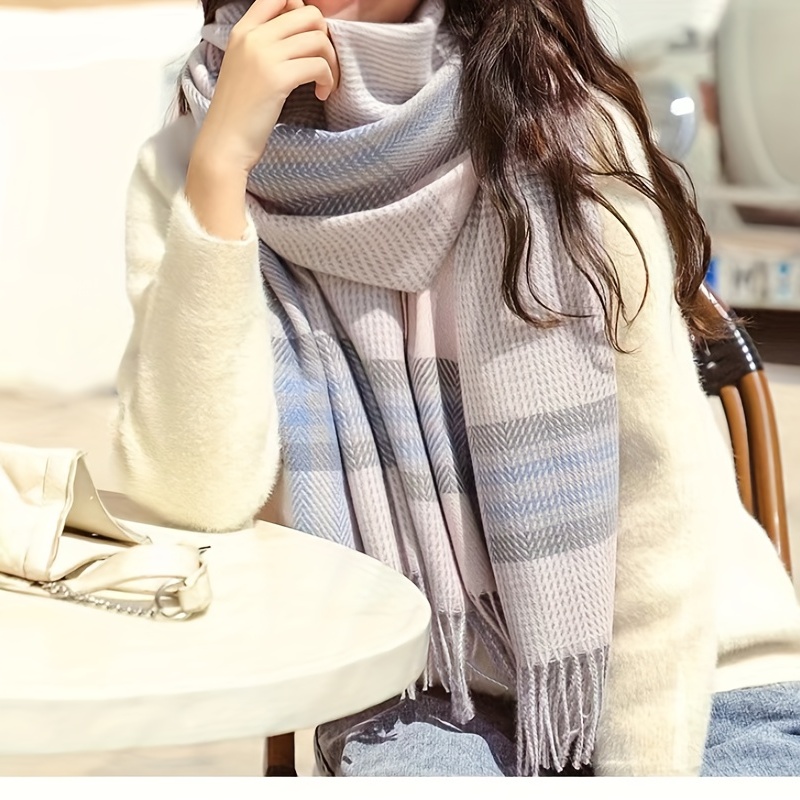 Cashmere Warm Scarf Plaid Print Tassel Shawl Windproof Head Wrap Scarves