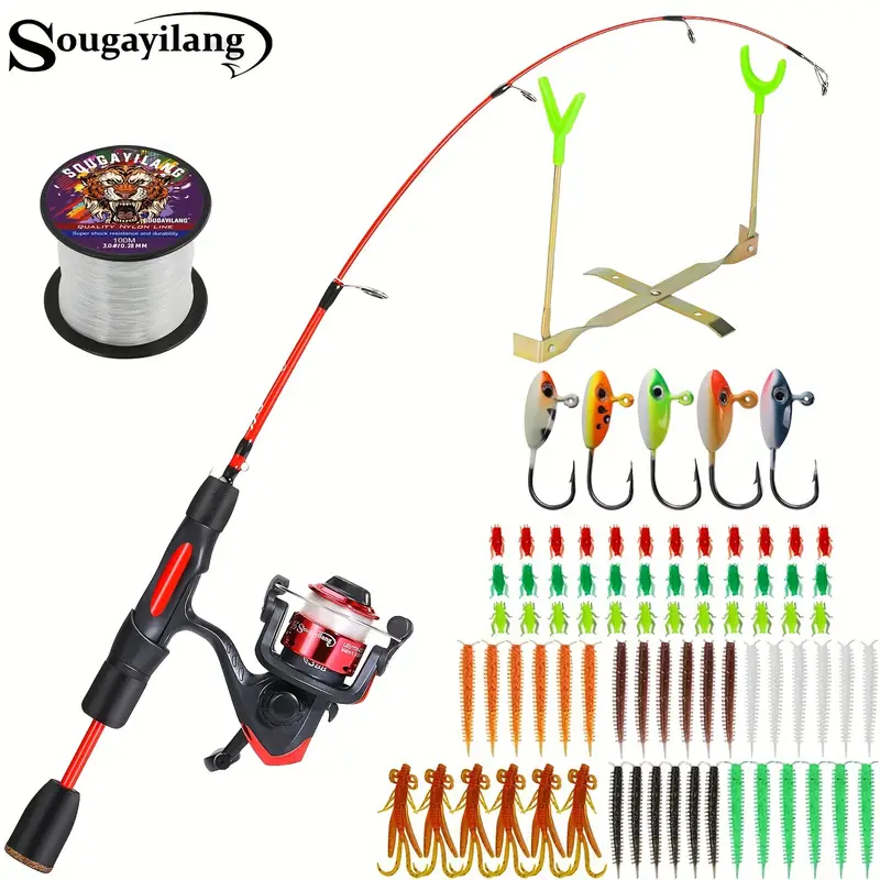 Sougayilang Ice Fishing Rod Reel Combo, EVA Handle Ice Fishing Rod And  Spinning Reel Set, Ice Fishing Jigs, Ice Fishing Kit