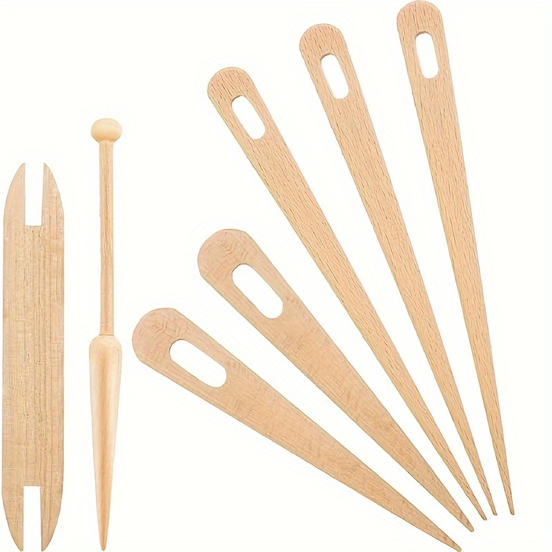 

7pcs Wood Hand Loom Stick Set, Including 5pcs Wood Weaving Crochet Needle With Wooden Shuttles Weaving Stick And Wood Bobbin Stick And Diy Handcrafts Tool