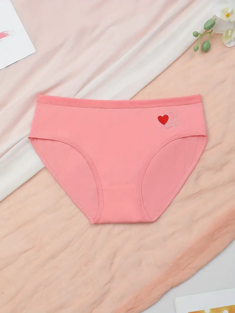 Heart Embroidered Briefs Simple Comfortable Everyday Panties - Temu Canada