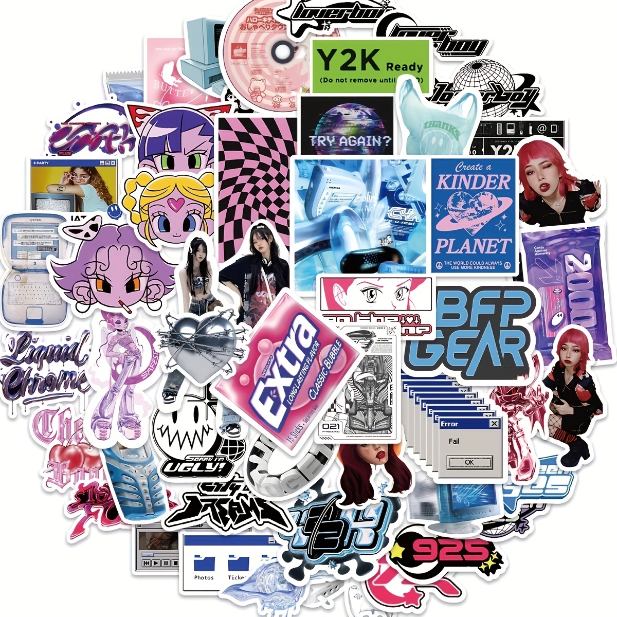  52PCS Y2k Aesthetic Stickers, Cyber 2000s Fashion