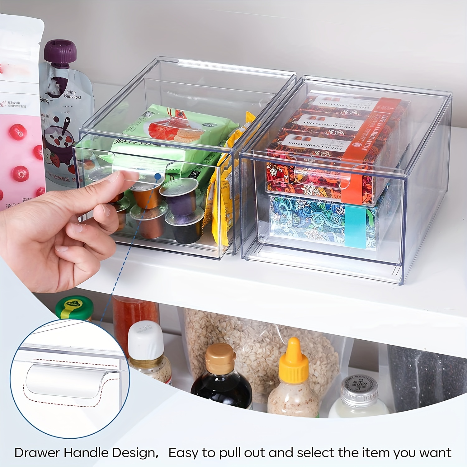 4Pcs Small Storage Container, Storage Box Plastic, Table Organizers  Container with Handle Rectangle Storage Bins for Kitchen Bathroom Office  Closet