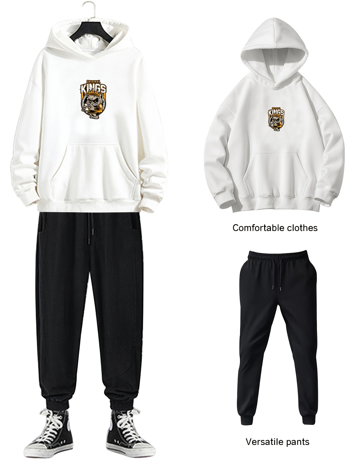 2pcs Mens Casual Warm Sweatsuits Graphic Print Hoodie With Kangaroo Pocket  Drawstring Sweatpants, Shop The Latest Trends