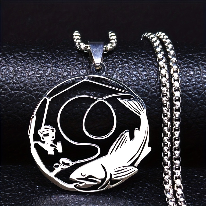 Men's Vintage Men's Dragon Bone Fish Hook Pendant Necklace - Temu