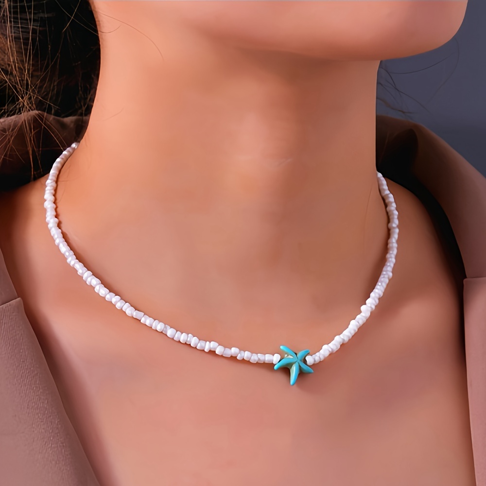 Starfish Shell Turquoise Decor Pendant Necklace