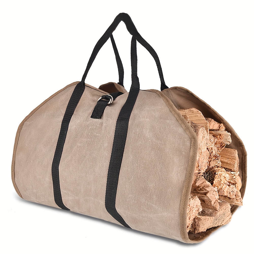 Portable Wood Log Carrier with Handles,Canvas Bag,Camping Home Kitchen  Supplies,Handbag Firewood Storage 