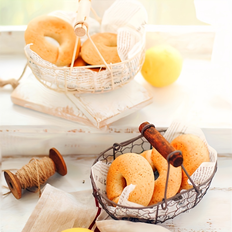 Fruit Basket With Wooden Handle Kitchen Desk Storage - Temu