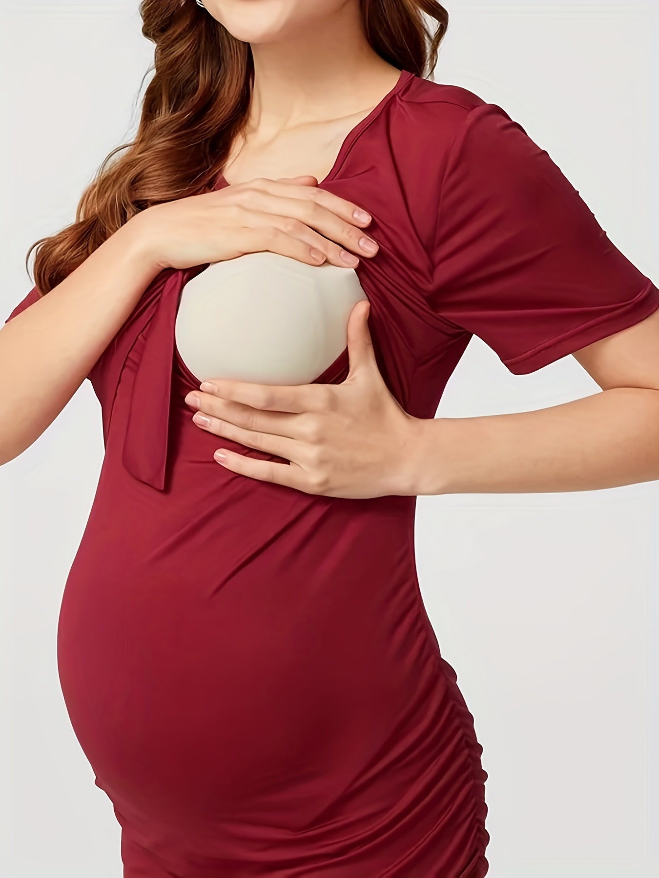 Women's Maternity Casual Short Sleeve Knotted Dress for Summer Nursing
