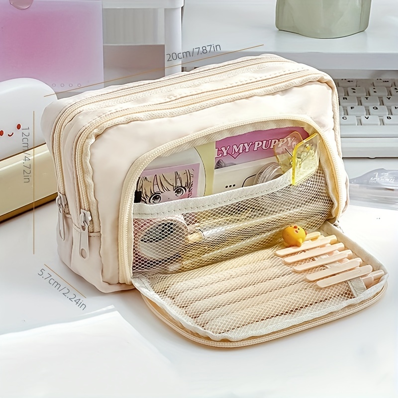 1pc Beige Sandwich Pencil Case, Large Capacity, High Value, Simple,  Waterproof, Dirty Resistant, Stationery Box For Japanese Middle School  Girls