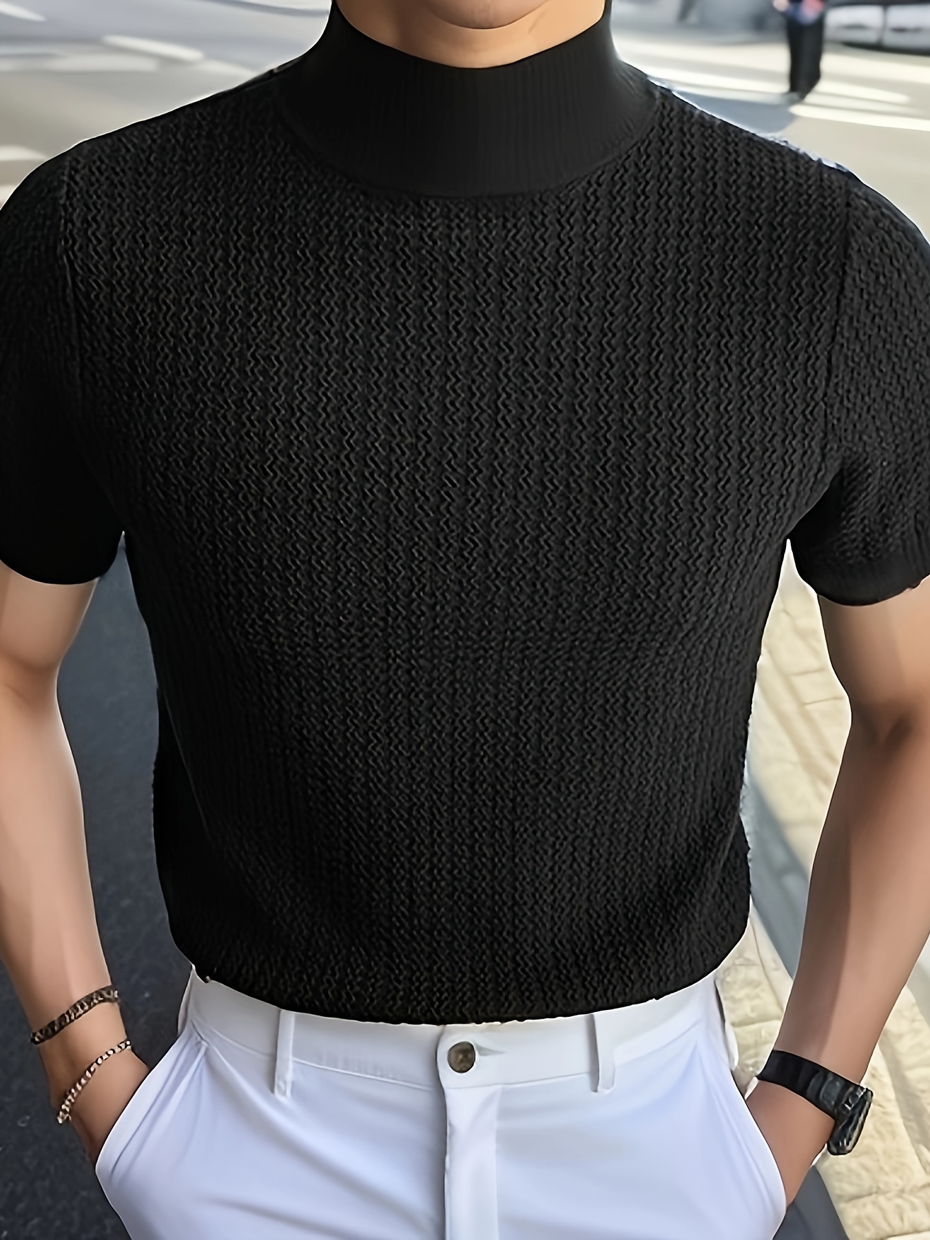  Camiseta de manga corta para hombre, cuello alto, ropa interior  térmica, ajustada, lisa, casual, básica, 1#Black : Deportes y Actividades  al Aire Libre