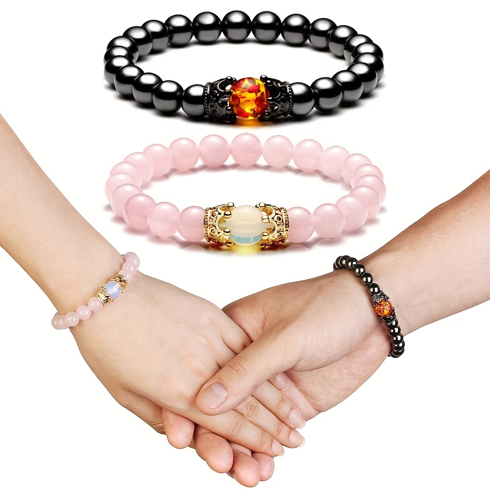 Couple King Queen Crown Bracelets His And Her Friendship 8mm Beads