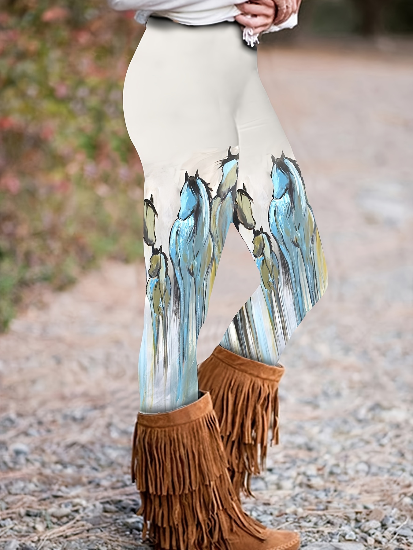 Horse Print High Waist Leggings Casual Skinny Stretchy - Temu Canada