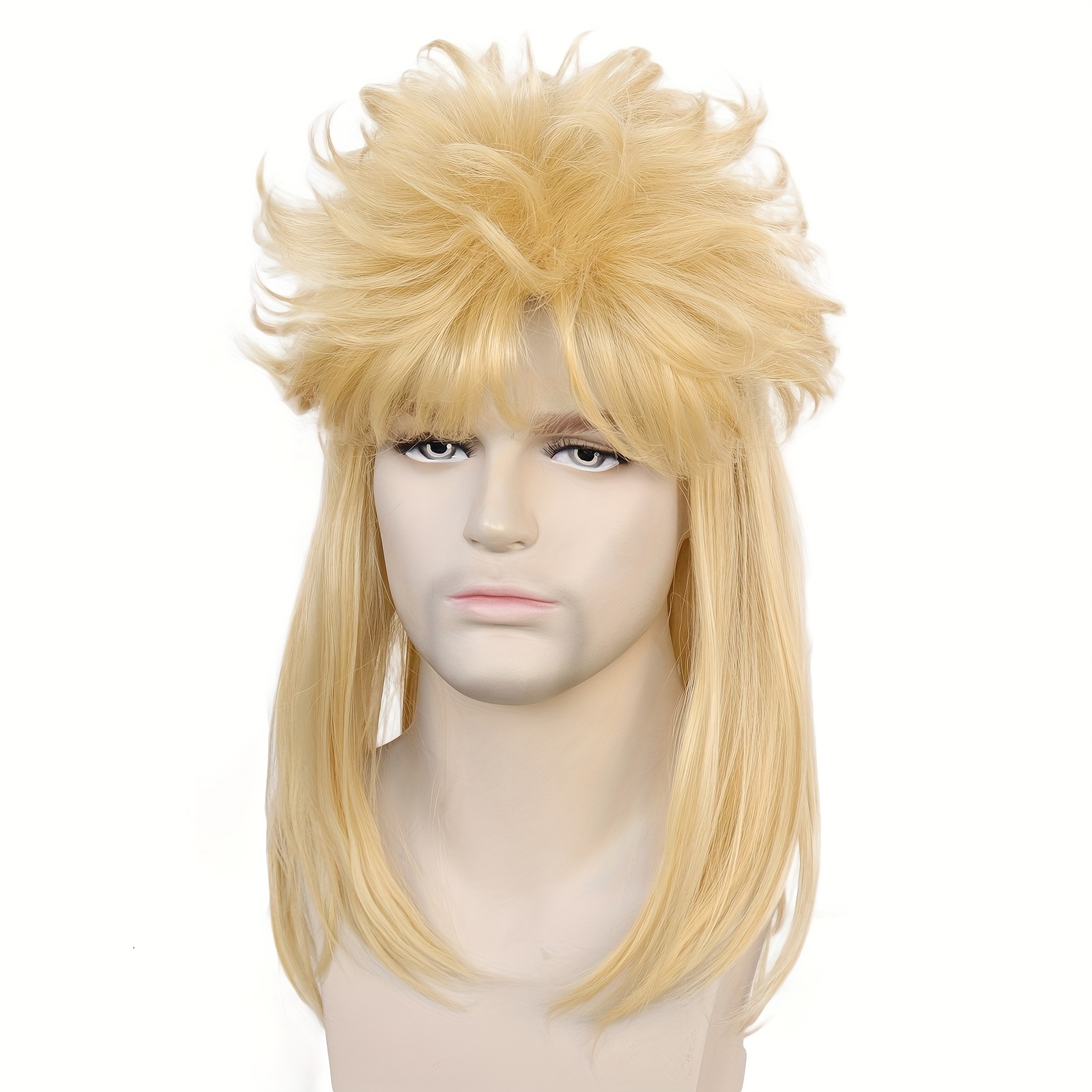 Synthetic Medium Length Blond Gray 70s 80s Mullet Wig Shaggy Temu