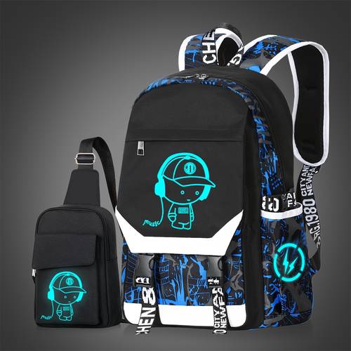 2023 new mens leisure backpack with glow printing fashion large capacity backpack graffiti sports college student bag travel bag computer bag