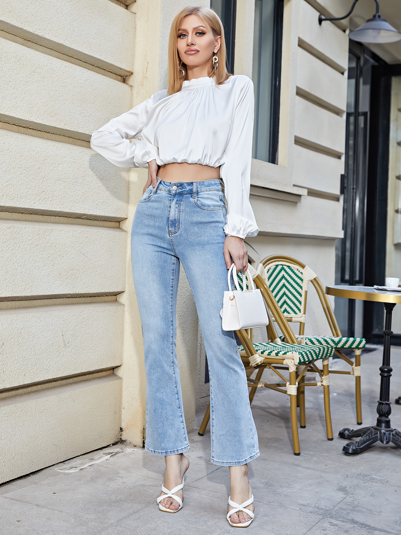  Women Blue High Waist Flare Bell Bottoms Ladies Sexy Stretching  Jeans Wide Leg Denim Trousers,XL : Clothing, Shoes & Jewelry