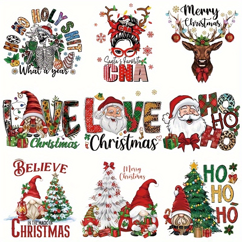  8PCS Christmas Iron on Transfers, Iron on Decals for T Shirts  Iron on Patches DTF Transfers Ready to Press Heat Transfer Designs Stickers  for Clothing Fabric DIY Craft (8PCS Christmas Decals-A)