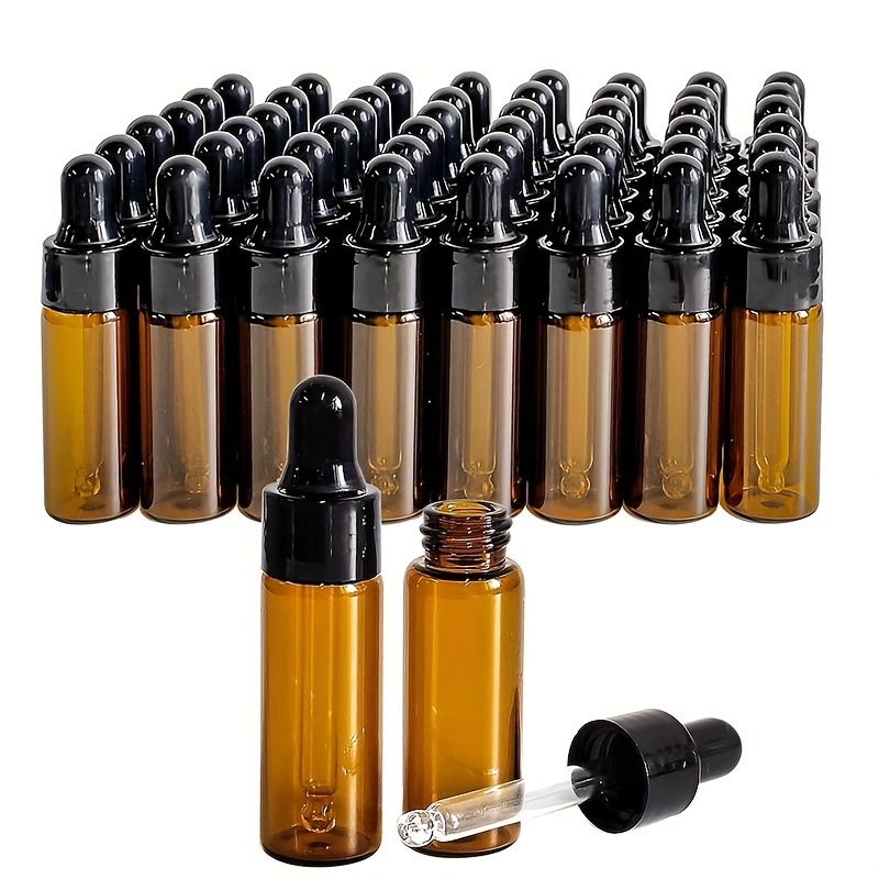 

100pcs 5ml Sample Dropper Bottles, Amber Glass Dropper Bottles For Essential Oils Sample Cosmetic Perfume Traveling