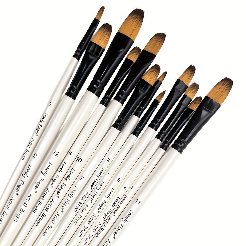 

12pcs Professional Filbert Paint Brushes Set Synthetic Nylon Tips White Artist Brush Perfect For Acrylic Oil Watercolor Gouache Painting