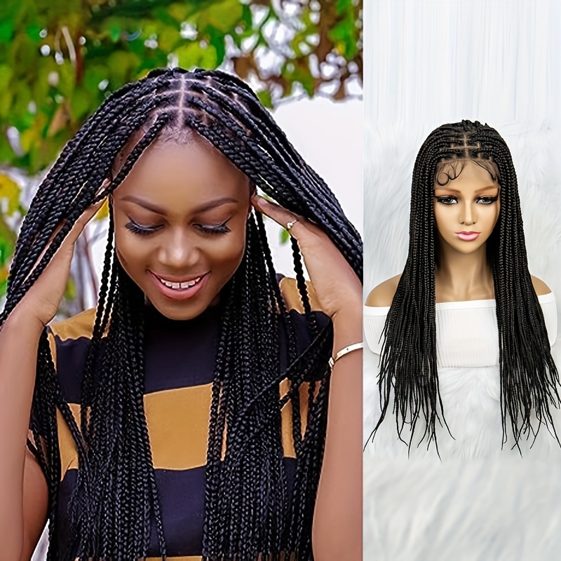 36 Box Braided Wigs for Women Knotless Box Braids Lace Frontal Wig With  Baby Hair Embroidery Full double Lace Front Braid Wig Synthetic Ombre