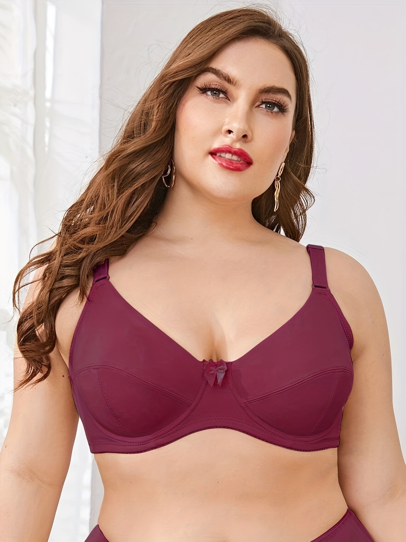 Plus Size Bow Front Solid No Padded Bra Women's Plus Full - Temu United  Kingdom